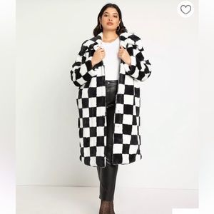 ELOQUII Checkerboard Faux Fur Coat